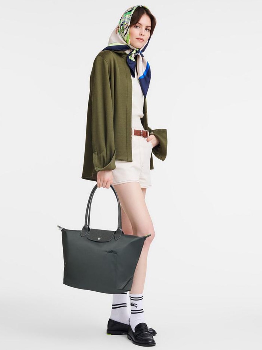 NWT Longchamp Le Pliage Green Line Large Nylon Tote Bag in Graphite - Picture 9 of 10